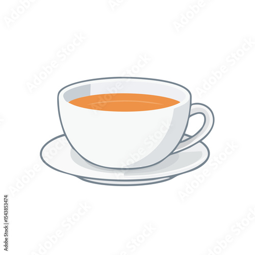 Cup of hot tea on saucer vector art illustration beverage refreshment drink break time relaxing white porcelain simple object
