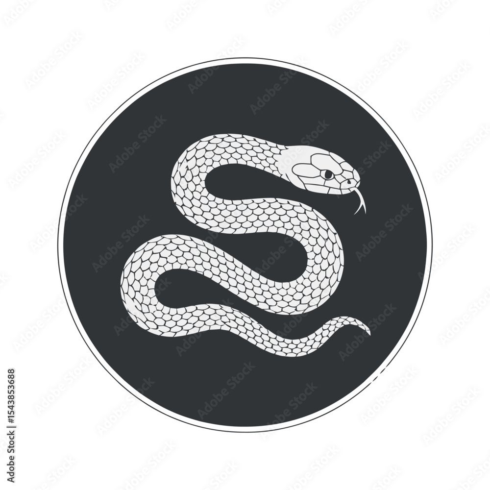 Obraz premium Stylish monochrome snake graphic design in a circular frame