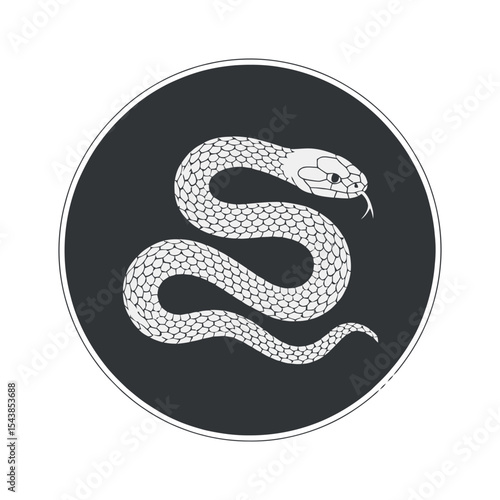 Stylish monochrome snake graphic design in a circular frame