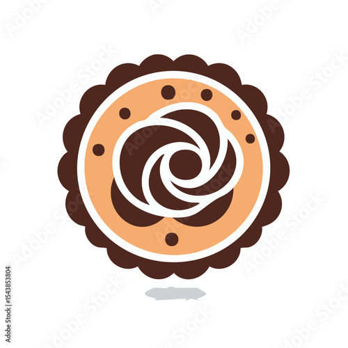 Delicious Shortbread Cookie Vector Illustration Featuring Chocolate Swirl Filling on Isolated Black Background