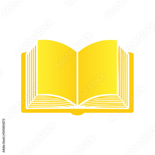 Golden book icon on black background. Opened hardcover book with empty pages. Symbol of education, reading, knowledge, and literacy. Simple graphic element.