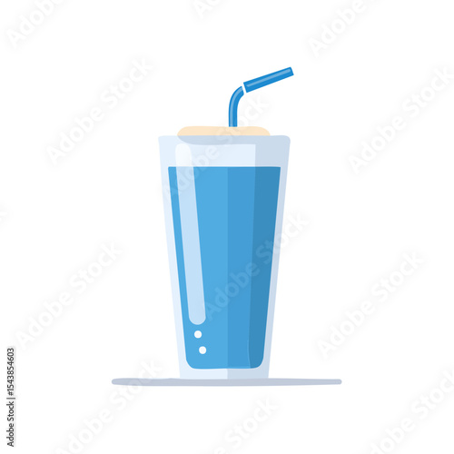 Glass of Water with Straw on Black Background, Hydration Illustration, Refreshment Concept