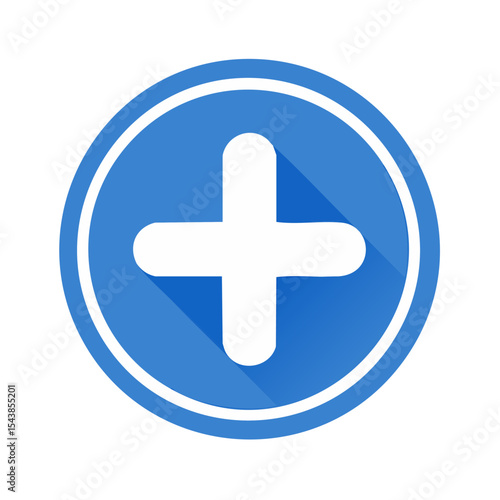 White Plus Sign in Blue Circle Frame Add Positive Symbol UI Icon Sign