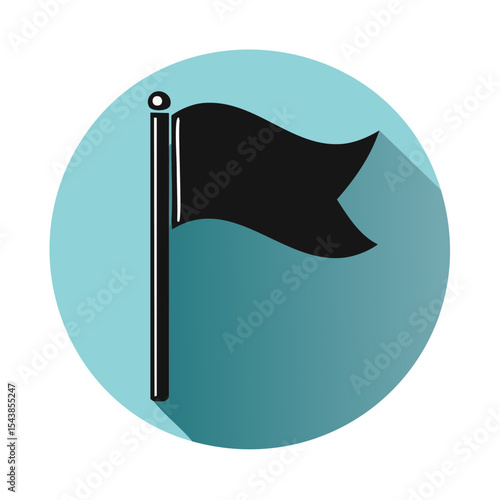 Black flag icon, symbol of danger or anarchy on a gradient blue background, representing warning, risk, or piracy.