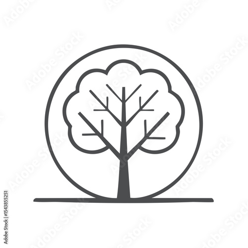 Minimalist tree illustration with rounded crown inside a circle Nature symbol ecological design environmental logo concept