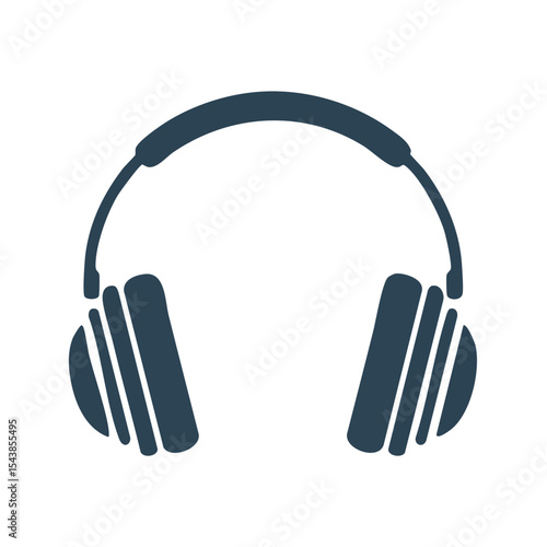 Headphones, flat design on black background, wireless earphone graphic, audio listening device icon, modern style.