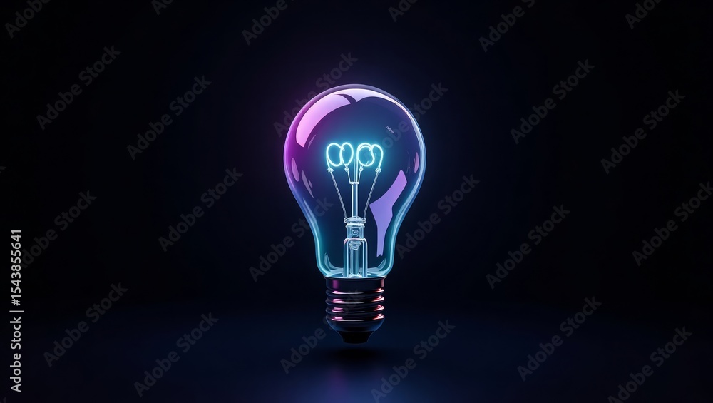Glowing Lightbulb Neon Blue Purple Dark Background Glowing Lightbulb Neon Blue Purple Dark Background