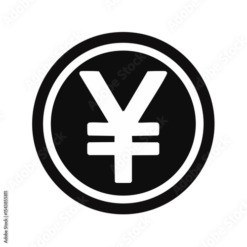Yen currency symbol in white on black coin icon financial sign concept vector illustration economic exchange Japan Asian finance