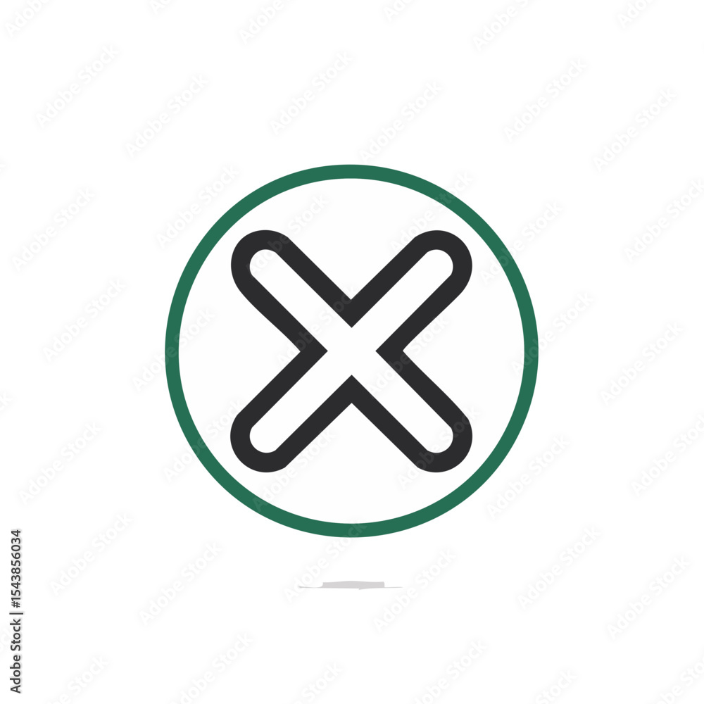 Obraz premium Dark X Symbol in Green and White Circle on Black Background, Checkmark Denial, Error