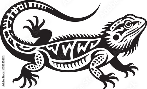 Stylized Bearded Dragon Silhouette Vector Illustration Reptile Tattoo Art