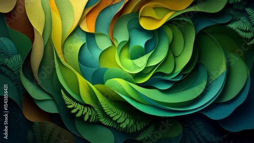 Abstract green fractal pattern inspired by nature and plant textures,  4k Animation video