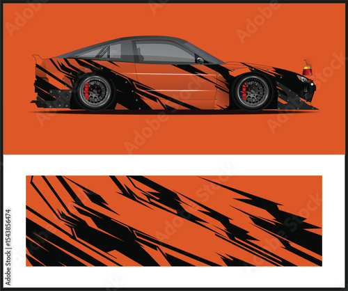Blue and Black Geometric Car Wrap Design for Racing and Customization