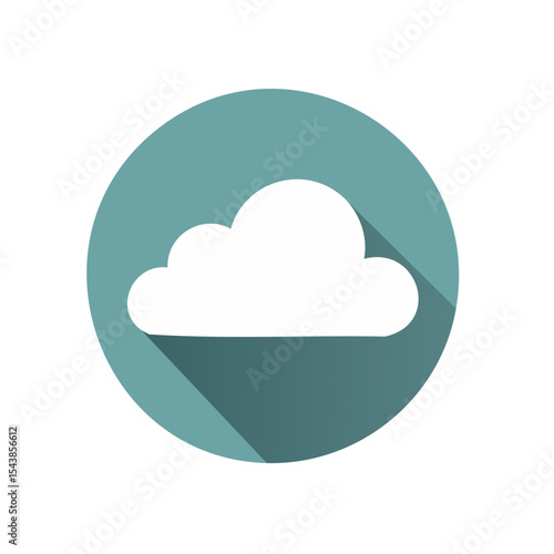Cloud icon design with long shadow on a teal circle against a black background minimalist weather forecast symbol vector