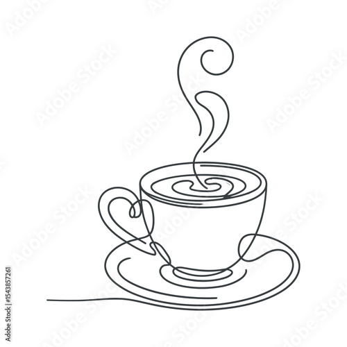 One Line Drawing of a Hot Coffee Cup with Steam
