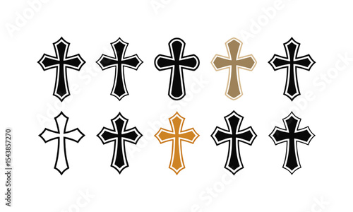 Distinct Christian cross collection in hand-drawn modern vector illustration, solid silhouette style, with sharp, well-defined edges and crisp, easily editable and scalable.