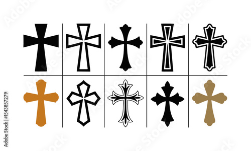 Distinct Christian cross collection in hand-drawn modern vector illustration, solid silhouette style, with sharp, well-defined edges and crisp, easily editable and scalable.