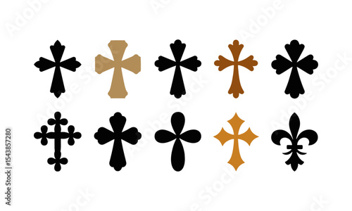 Distinct Christian cross collection in hand-drawn modern vector illustration, solid silhouette style, with sharp, well-defined edges and crisp, easily editable and scalable.