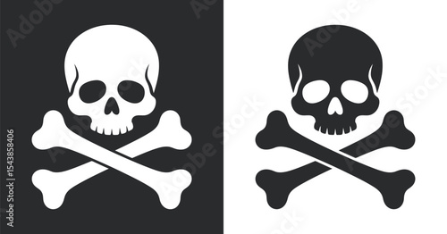 Two contrasting skull and crossbones designs in black and white
