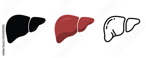 Human Liver Anatomy Icons Set Black Red Outline Medical Illustration Healthcare Graphic Design