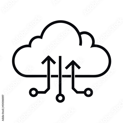 Minimal black vector icon of cloud computing with arrows. Perfect for data sync, cloud storage, upload/download services, networking, IT infrastructure, and digital apps.

