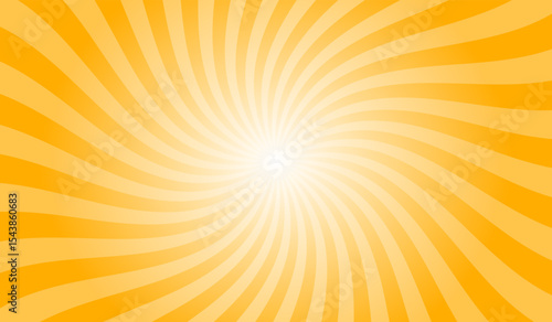 Yellow swirl sunburst background. Orange yellow radial retro glowing rays banner. Abstract retro whirlwind starburst vector abstract background. Twisted radial illustration.