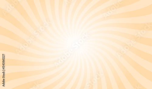 Yellow swirl sunburst background. Peach puff yellow radial retro glowing rays banner. Abstract retro whirlwind starburst vector abstract background. Twisted radial illustration.