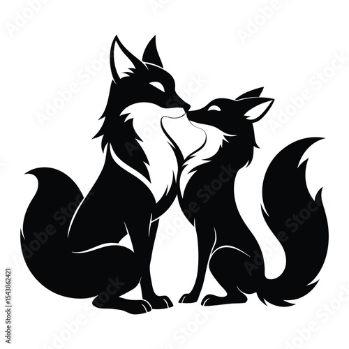 "Romantic Fox Silhouette Art – Love Couple Foxes Vector Illustration"