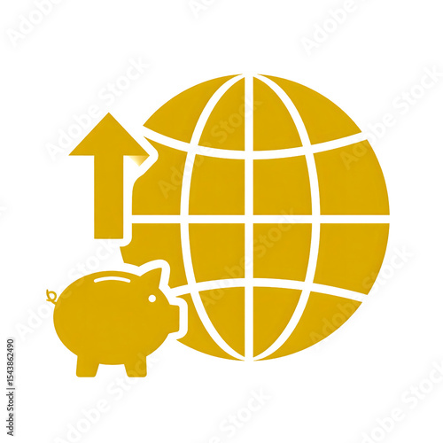 Global finance growth investment piggy bank world economy arrow up trend isolated on  transparent background