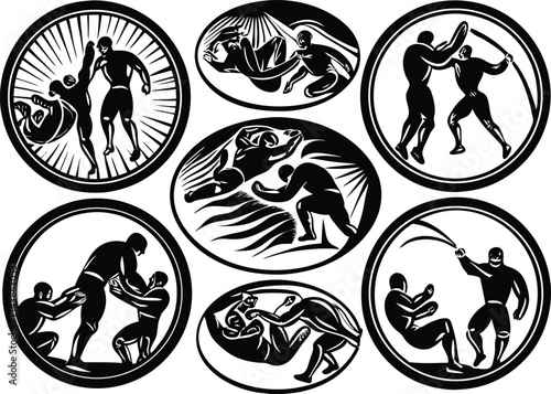Quadro su tela Brazilian Jiu-Jitsu Clipart and Silhouette Vector Collection