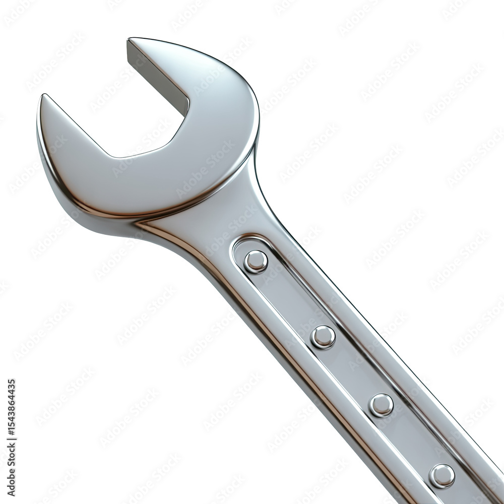 Fototapeta premium Spanner wrench tool for repair and maintenance silver metal isolated on black background close up shot