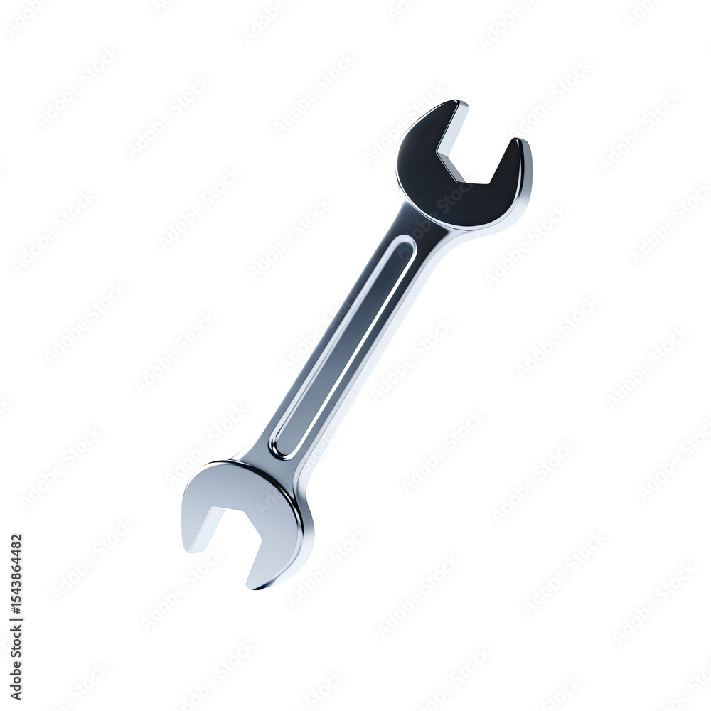 Isolated silver wrench tool for repair and maintenance services on black background for industry use Isolated silver wrench tool for repair and maintenance services on black background for industry use