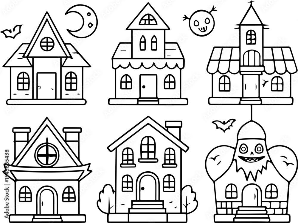 Fototapeta premium A big bundle of halloween haunted house line art set. vector illustration perfect for halloween project. 