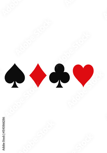Classic Playing Card Suit Symbols Including Spade, Diamond, Club and Heart on White Background for Games, Casino and Entertainment Design