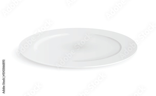 Realistic ceramic empty white plate isolated on white background