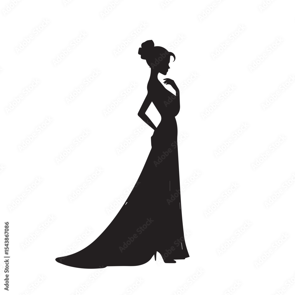 Elegant woman in long gown silhouette Elegant woman in long gown silhouette