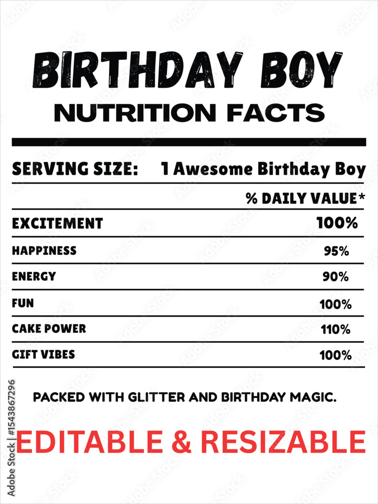 Birthday Boy Nutrition Facts Label, Birthday Party Nutritional Info, Editable Birthday Boy Label Birthday Boy Nutrition Facts Label, Birthday Party Nutritional Info, Editable Birthday Boy Label