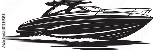 Sleek Motorboat Vector Illustration Speedboat Silhouette on the Water