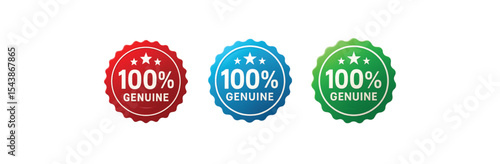 100% Genuine Product Badge Stickers – Authenticity Guarantee Seal Icons in Red, Blue, Green