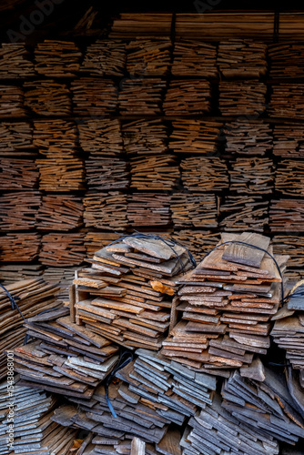 Wooden shingles for buildings, Hida No Sato, Hida Folk Village, Takayama, Japan