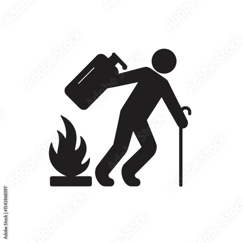 Silhouette of cloaked agent fueling symbolic flames, metaphor for subversive influence in conspiratorial or destabilizing movements
