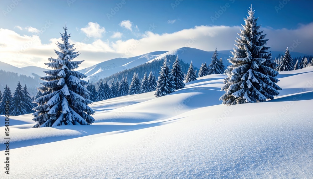 winter landscape with trees in the foreground and hills covered by snow winter landscape with trees in the foreground and hills covered by snow