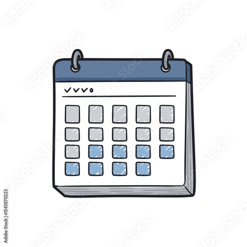 Hand-Drawn Desk Calendar with Blue and Gray Highlights.
