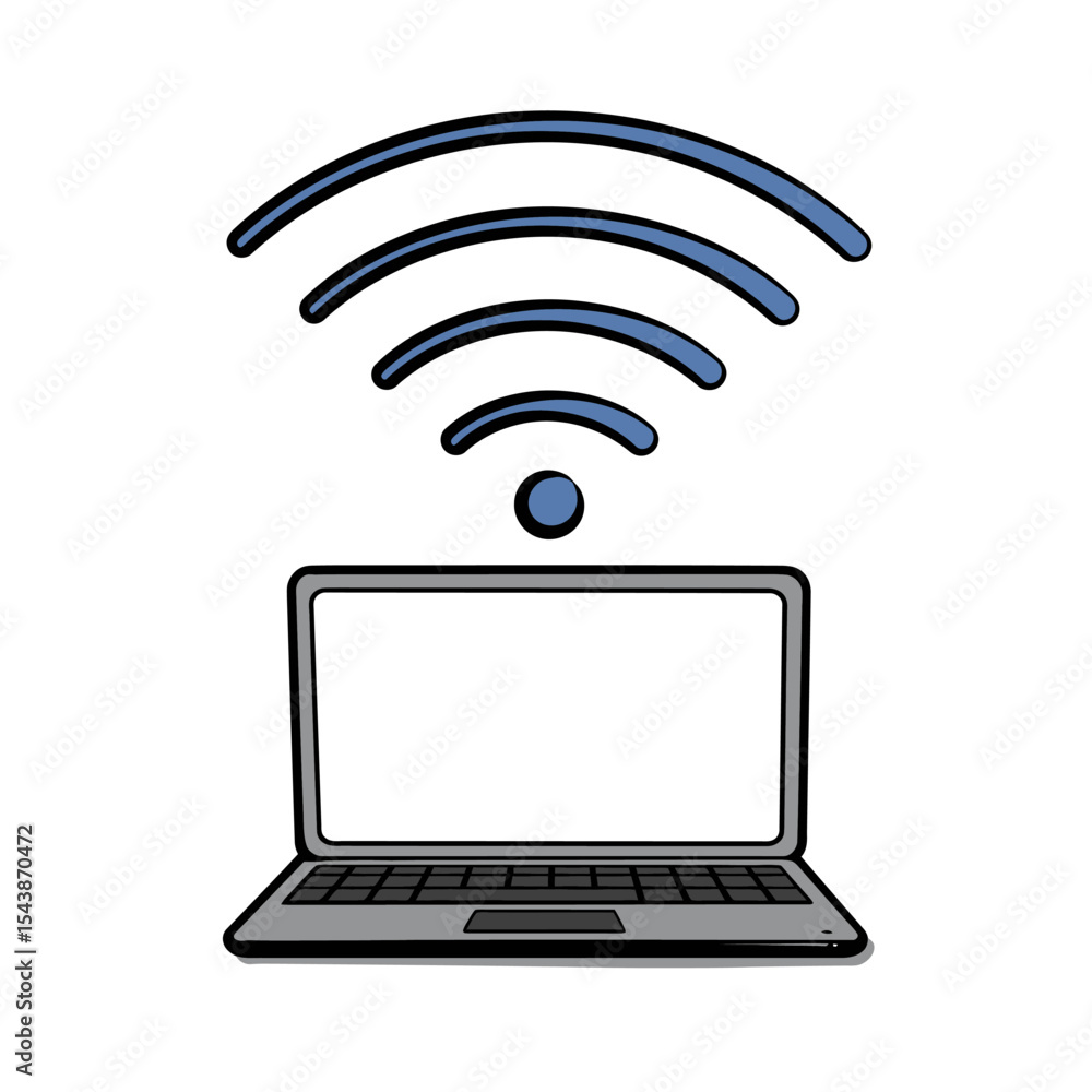 Wireless Laptop Connection: Hand-Drawn Style Illustration. Wireless Laptop Connection: Hand-Drawn Style Illustration.