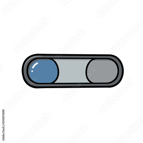 Cartoon toggle switch with blue active state and grey inactive state.