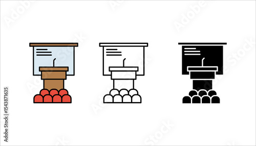 Line icons about meeting. Business concept. Contains such icons as conference, interview, presentation, webinar, teamwork and coworking. Editable stroke. Vector - 64 pixel perfect grid
