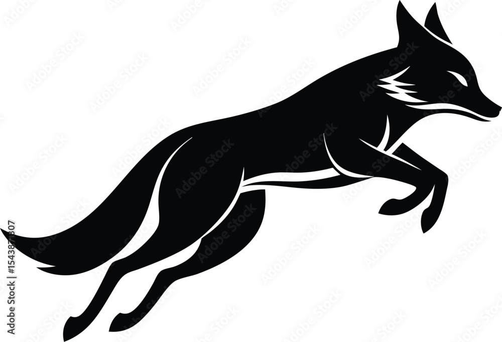 Obraz premium Black Silhouette of a Leaping Fox Vector Logo Design