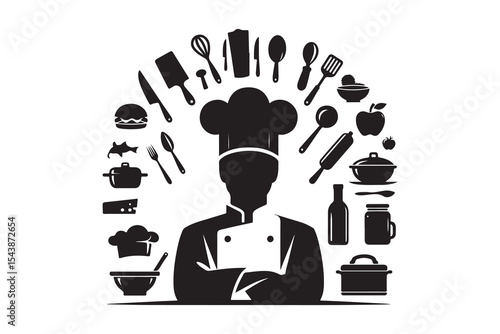 Silhouette of a chef- clean, bold culinary icon for apps  on white