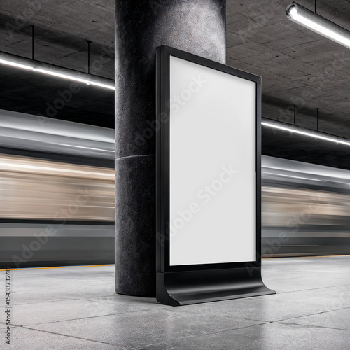  Vertical Billboard Mockup on Subway Station Urban City Background