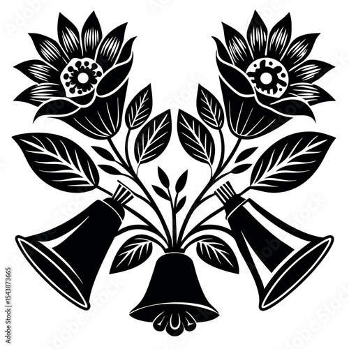 Floral bells design element isolated on white background