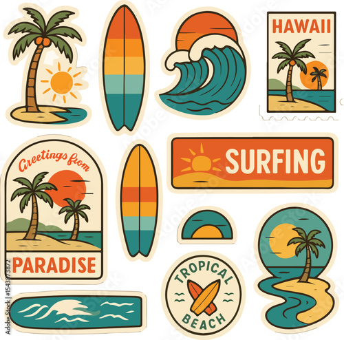 summer tropical vintage surf travel print set